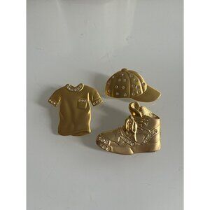 Park Lane Brooch Set Gold Hi-Top Running Shoe Hat And T-Shirt Rhinestones